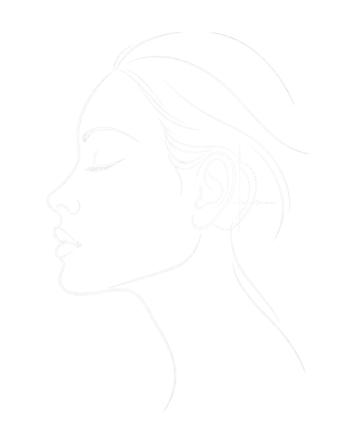 Ilustración médica minimalista de una oreja para explicar la otoplastia